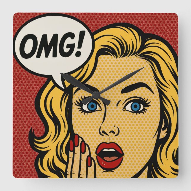 Pop art OMG Wall Clock Quadratische Wanduhr (Vorderseite)