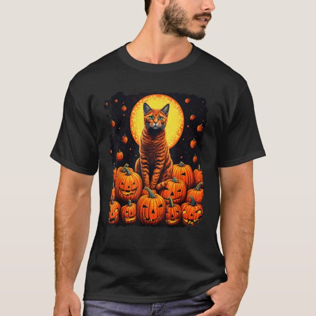 Pop Art Orange Ginger Cat Kürbislaterne Halloween T-Shirt (Vorderseite)