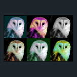 Pop Art Owl Poster<br><div class="desc">Großartiger Plakatdruck im Pop-Art-Stil, mit einer Scheuneneule in 6 verschiedenen Farben. Stilvolles Plakat für jeden Vogelliebhaber.</div>