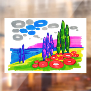 Pop-Art-Paradies – Fette grafische Landschaft Fensteraufkleber