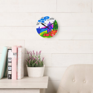 Pop-Art-Paradies – Fette grafische Landschaft Runde Wanduhr