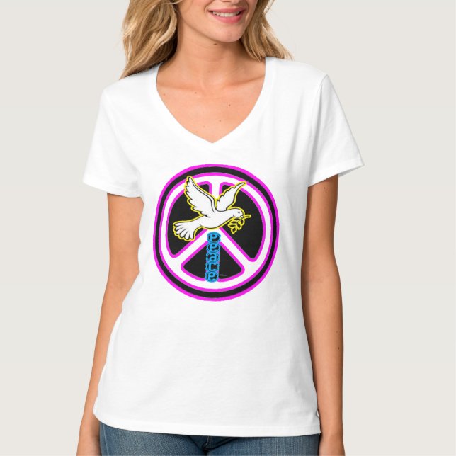 Pop Art Peace Dove Symbol T-Shirt (Vorderseite)