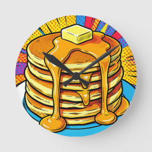Pop-Art-Pfannkuchenstapel Sirup Runde Wanduhr