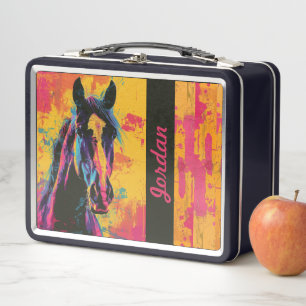 Pop-Art-Pferd individuell gestaltete Metall-Lunchb Metall Brotdose