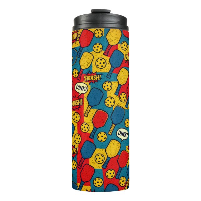 Pop Art Pickleball - Retro-Design im Comic-Stil Thermosbecher (Vorderseite)