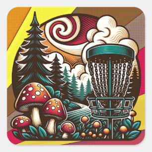 Pop Art Pilze und Disc Golf Course Kunst Quadratischer Aufkleber