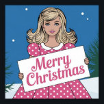Pop Art pink Frohe Weihnachts Retro Girl Poster<br><div class="desc">Pop Art pink Frohe Weihnachts Retro Girl</div>