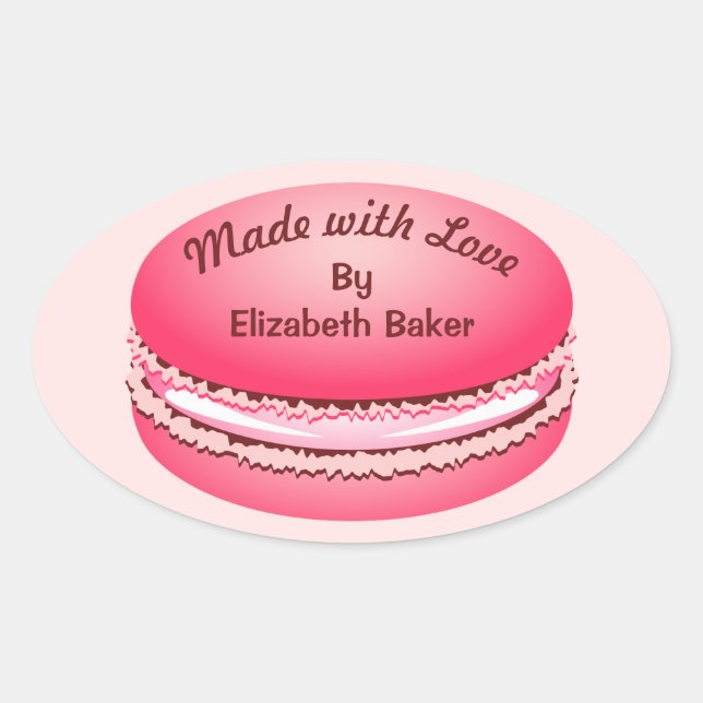Pop Art Pink Macaron Cookie Personalisiert Ovaler Aufkleber (Vorderseite)