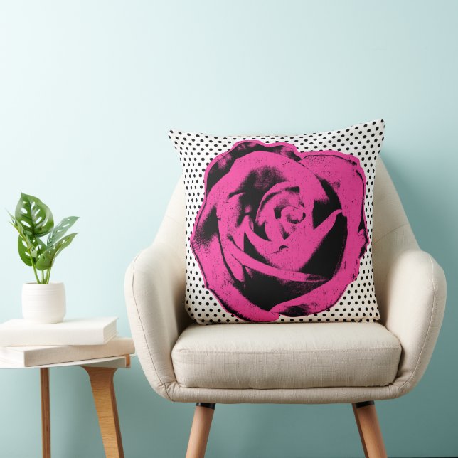 Pop Art Pink Rose - Schwarz-Weiß-Polka Kissen (Stuhl )