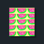 Pop Art pinkfarbene Wassermelonen auf Zitronen-Lei Leinwanddruck<br><div class="desc">Diese originale Aquarellbildervorlage ist von Pop Inspiriert und besteht aus niedlichen,  angesagten,  rosa und grünen Wassermelonen-Früchten in einem Muster auf pastellgelbem Hintergrund. Dieses abscheuliche,  lustige Fruchtdesign ist hell und farbenfroh und wird sicher ein Lächeln bringen.</div>