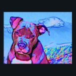 Pop Art Pit Bull Welpenhund Poster<br><div class="desc">Pop-Kunst eines amerikanischen Pitbull Welpenhundes, mit Amerikas Berg, schneebedeckte Pikes Peak, im Hintergrund.</div>