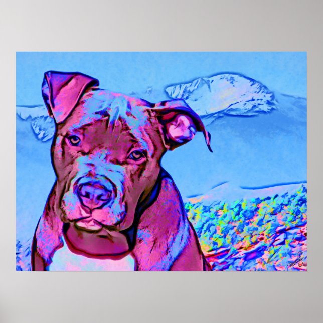 Pop Art Pit Bull Welpenhund Poster (Vorne)