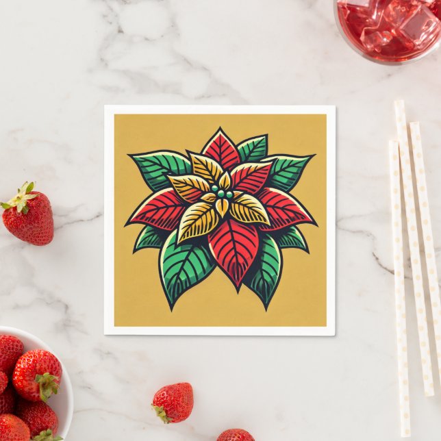 Pop Art Poinsettia Retro Festivals Entdeckungsreis Serviette (Beispiel)