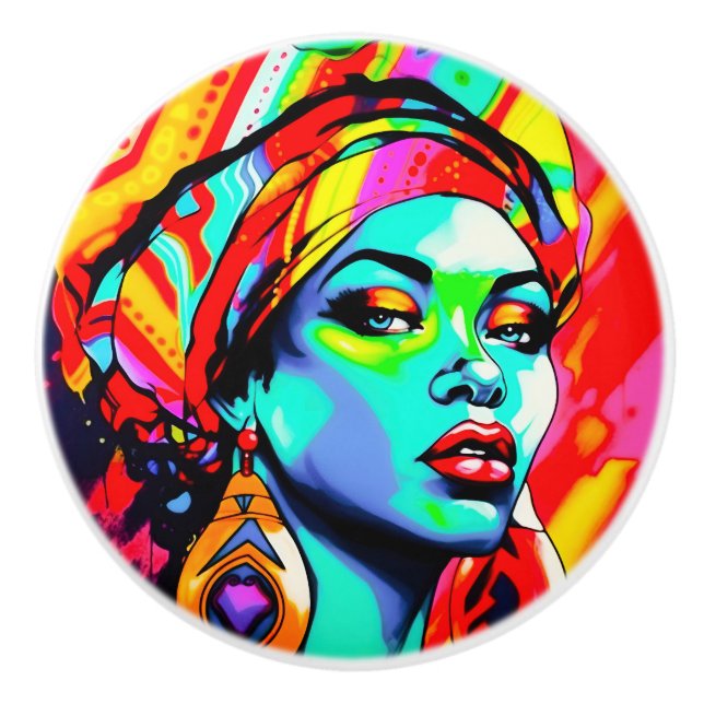 Pop Art Portrait Keramikknauf (Vorderseite)