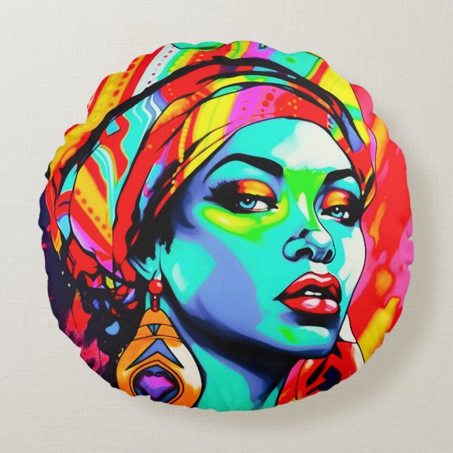 Pop Art Portrait Rundes Kissen (Vorderseite)