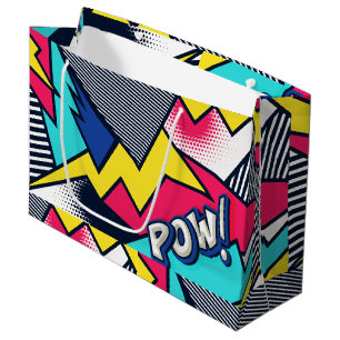 Pop Art Pow! Muster in Magenta, Blau und Schwarz Große Geschenktüte