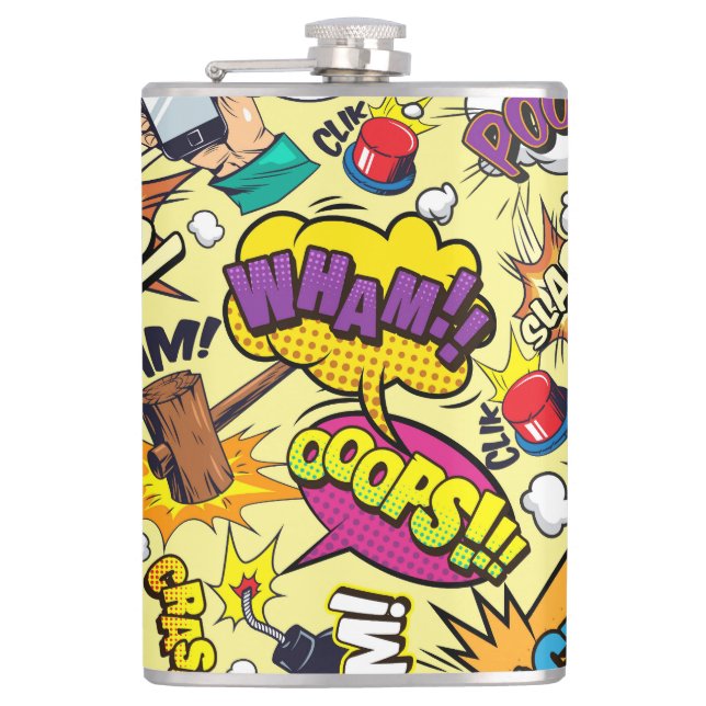 Pop Art Power Flask - Retro Comic Design Flachmann (Vorderseite)