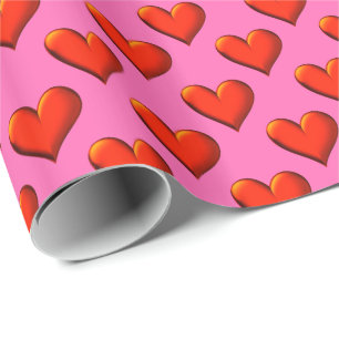 Pop Art: Red 3D Metallic Look Shaded Hearts Red BG Geschenkpapier