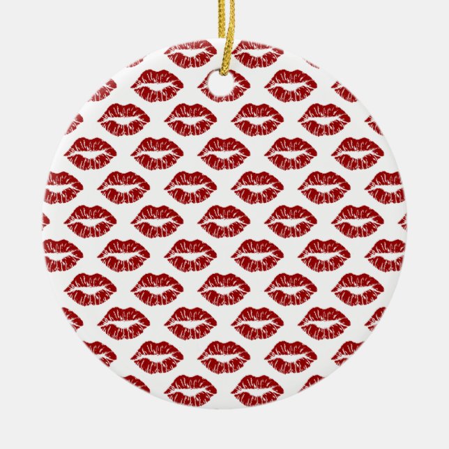 Pop Art: Red Lipstick Kisses Keramikornament (Vorne)