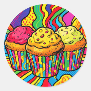 Pop-Art-Regenbogen-Cupcakes-Explosion Runder Aufkleber