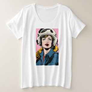Pop Art Retro Femme en Casque Graphic T-Shirt