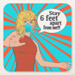 Pop Art Retro Frau in Gesichtsmaske Rechteckiger Pappuntersetzer
