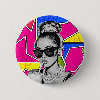 Pop Art Retrô Mulher Fashion Preto e Branco Button