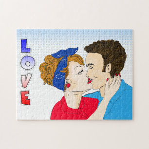 Pop Art Retro Paar küssend Romantisch Nostalgisch