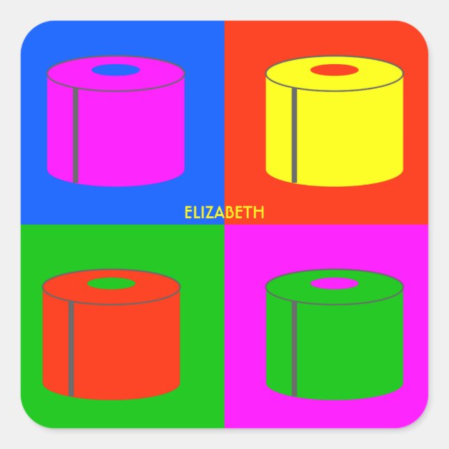 Pop Art Retro Psychedelic Toilettenpapier Vibrany Quadratischer Aufkleber (Vorderseite)
