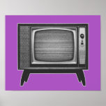 Pop Art Retro TV Set Poster<br><div class="desc">Fast jede Familie hatte eines dieser Boxy- und großen TV-Sets im Wohnzimmer. Die Retro Television Set Grafik gibt dem alten Set der Schule die Pop Kunst Behandlung. Das gesamte Bild ist in drei Grautönen gehalten. Der Bildschirm des Fernsehers sendet das statische Geräusch aus, das auftauchte, als ein Kanal nicht über...</div>