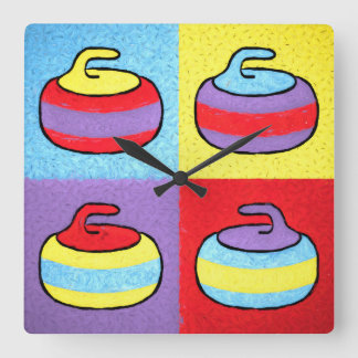 Pop Art Rocks Curling Stone Design Quadratische Wanduhr