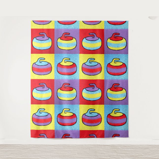 Pop Art Rocks Curling Stone Design Wandteppich (Vorderseite)