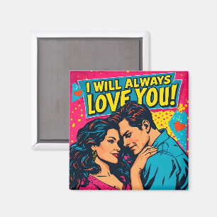 Pop Art Romantische Liebe Blau Magenta Gelb  Magnet