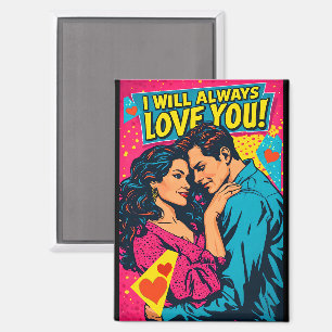 Pop Art Romantische Liebe Blau Magenta Gelb  Magnet