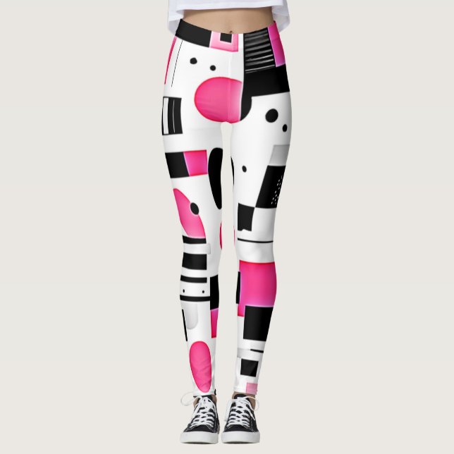 Pop-Art-Rosa-Geometrie-Design Leggings (Vorderseite)