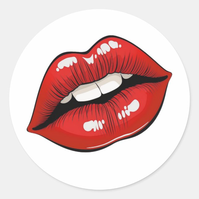 Pop Art Rote Lippen Runder Aufkleber (Vorderseite)