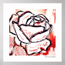 Pop Art Rouge Rose Décoratif Lineart Poster Imprim