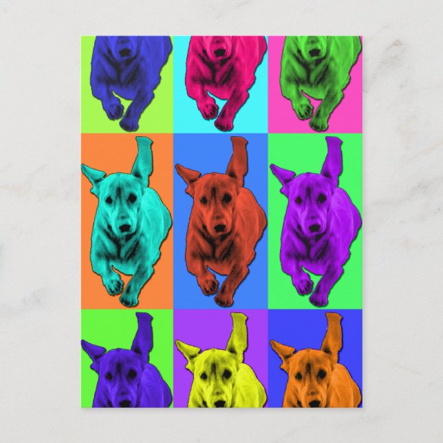 Pop Art Running Dackel Ohren flattern Postkarte (Vorderseite)