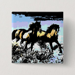 Pop Art Running Horses Button