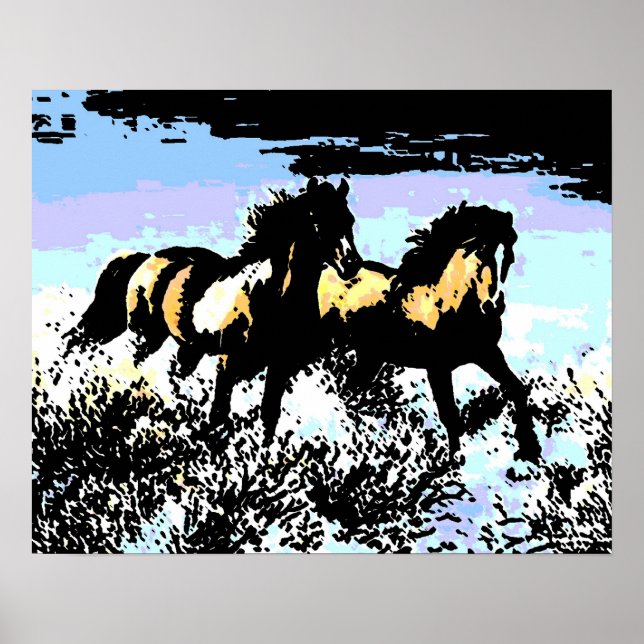 Pop Art Running Pferde Print Poster (Vorne)