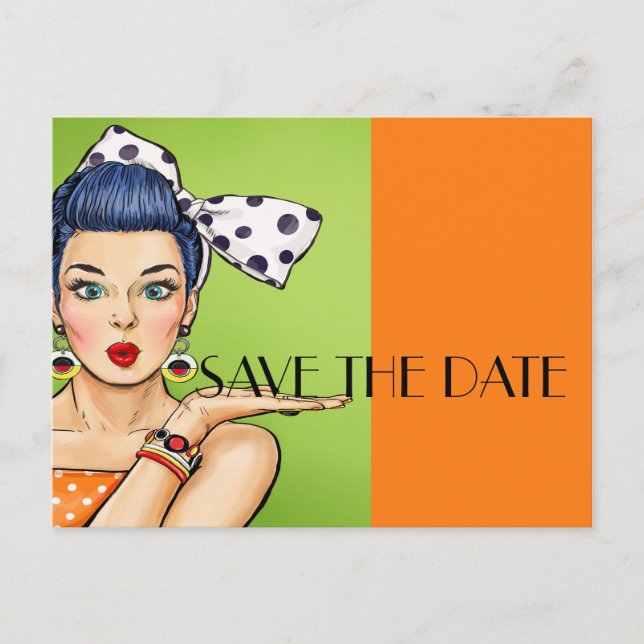 Pop Art SAVE THE DATE Postkarte (Vorderseite)
