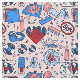 Pop-Art-Schallplatten-Musikliebhaber-Vintage-Herz- Stoff