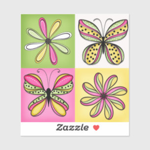 Pop-Art-Schmetterlinge und Blumen Aufkleber