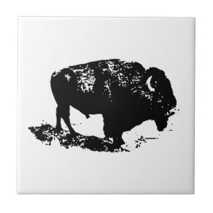 Pop Art Schwarz-weiß Buffalo Bison Silhouette Fliese