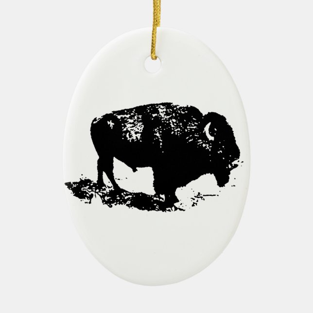 Pop Art Schwarz-weiß Buffalo Bison Silhouette Keramik Ornament (Vorne)