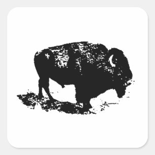 Pop Art Schwarz-weiß Buffalo Bison Silhouette Quadratischer Aufkleber