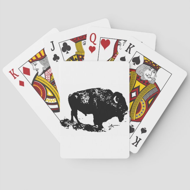 Pop Art Schwarz-weiß Buffalo Bison Silhouette Spielkarten (Rückseite)