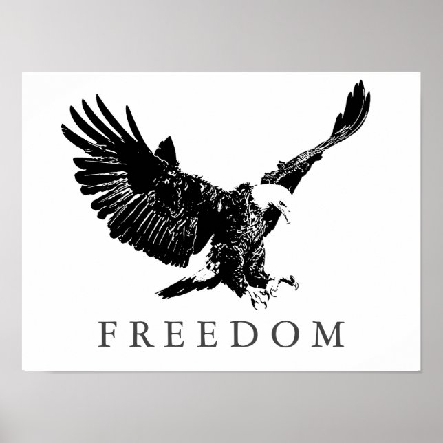 Pop Art Schwarz-weiße Freiheit Adler Landing Poste Poster (Vorne)