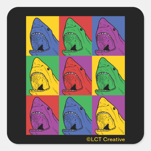 Pop Art Shark Quadratischer Aufkleber (Vorderseite)