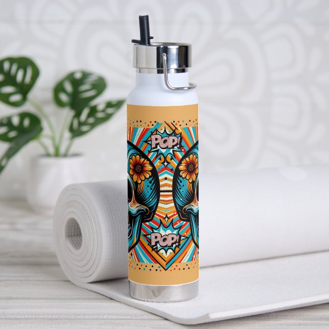 Pop Art Skulls und Blume Trinkflasche (Yoga)